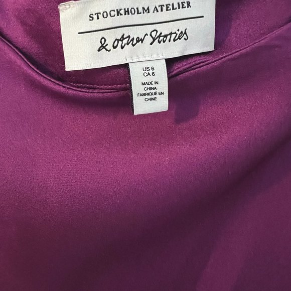 & Other Stories Purple Satin Bias-cut A-Line Midi Skirt Purple US4 - Picture 4 of 6